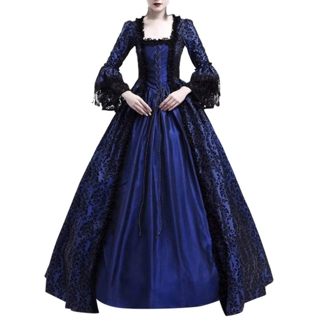 HIKO23Womens Lace Dress Vintage Medieval Irish Costume Gothic Victorian Halloween Fancy Dresses Floor Length