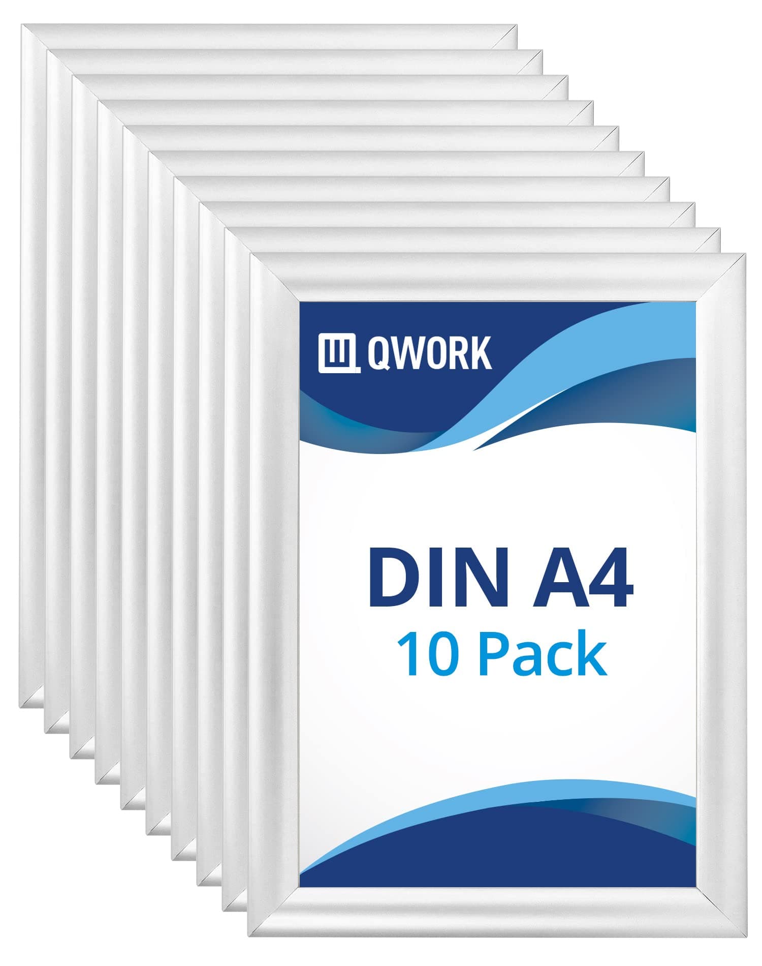QWORK® 10 Pack A4 Clip Frame Snap Frame Wall Mounted Front Opening Picture Frame Poster Holder 25 mm Profile Anodised Aluminium - Silver