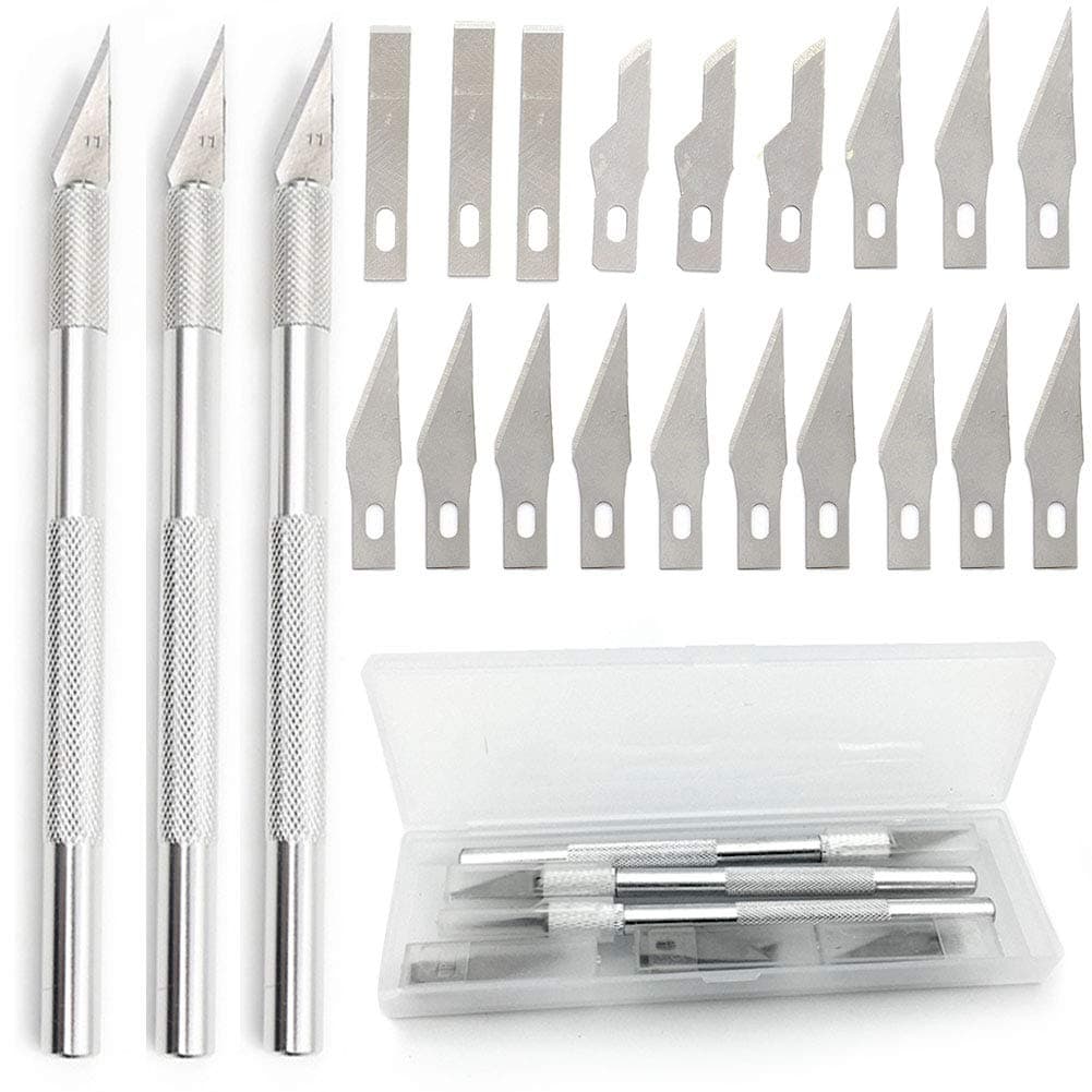 Craft Knife Precision Hoppy Knives Scalpel Pen Carve Stainless Steel for DIY Art Work Cutting,Carving,Cellphone Laptop Repairs Engraving Hand Tools Utility(3 Pcs Sculpture Knives with 19 Pcs Blade)