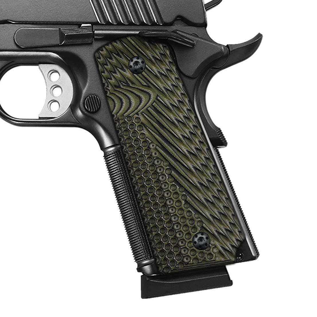 1911 G10 Grips, Full Size (Government/Commander), Black Screws Included, Big Scoop, Ambi Safety Cut, New Generation OPS Texture, OD/Green, H1-JV-21