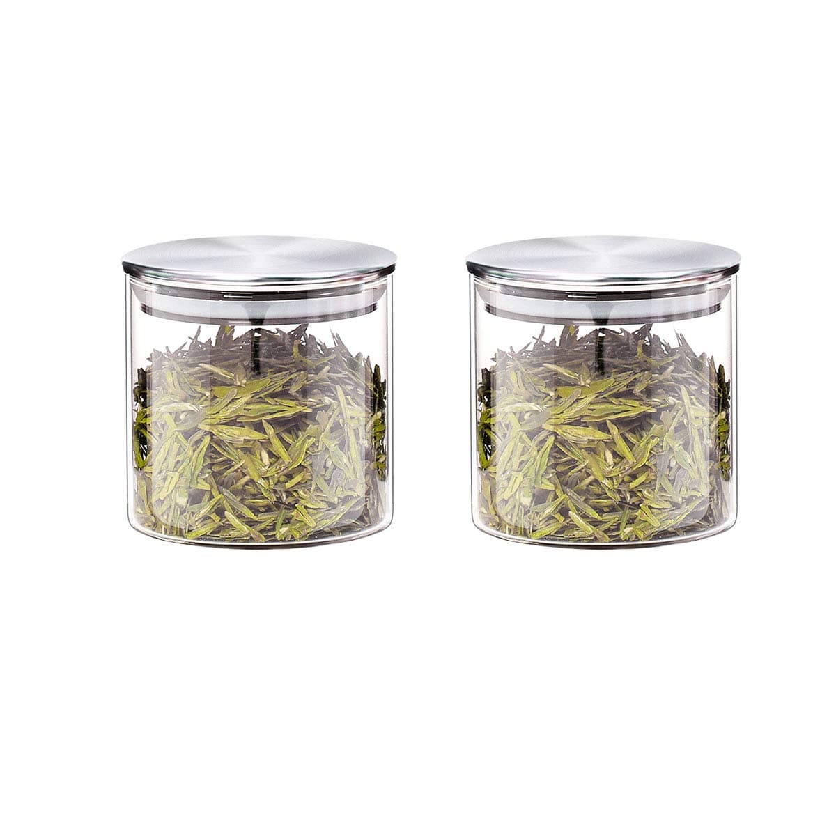 Glass Storage Jars Airtight Kitchen Food Storage Containers Clear Glass Canister Set Jar with lids for Preserving Cereal Coffee Tea (2, 15oz-8.5x10cm)
