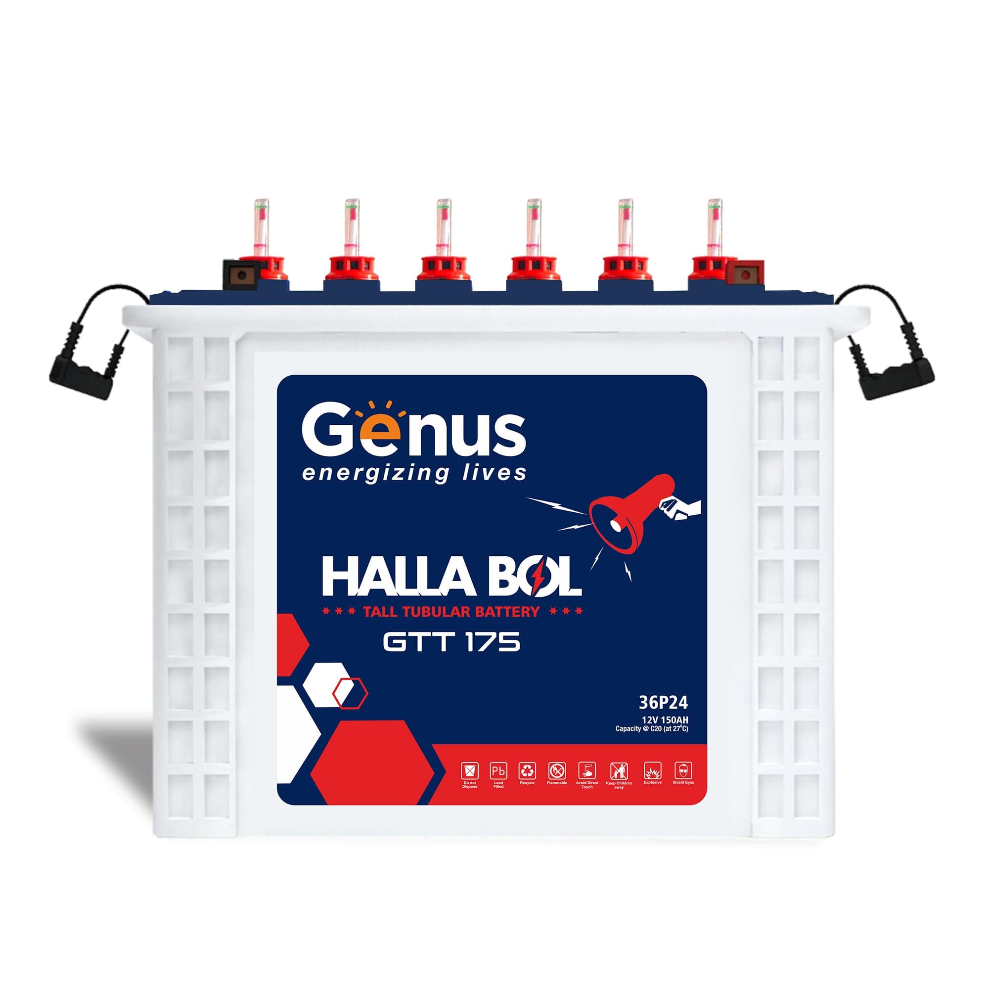 Genus 150AH Inverter Battery GTT175 Hallabol Tall Tubular with 60-Month Warranty - Best Choice for Home, Office & Shops - Recyclable