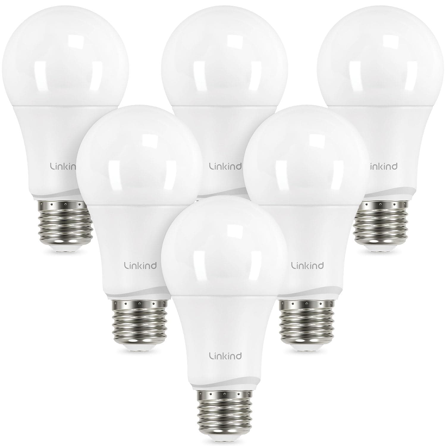 Linkind A19 LED Light Bulbs Dimmable, 75W Equivalent, E26 Base, 5000K Daylight, 13W 1150 Lumens 120V, UL Listed FCC Certified, LED Lights for Bedroom Living Room Home Office, 6 Packs