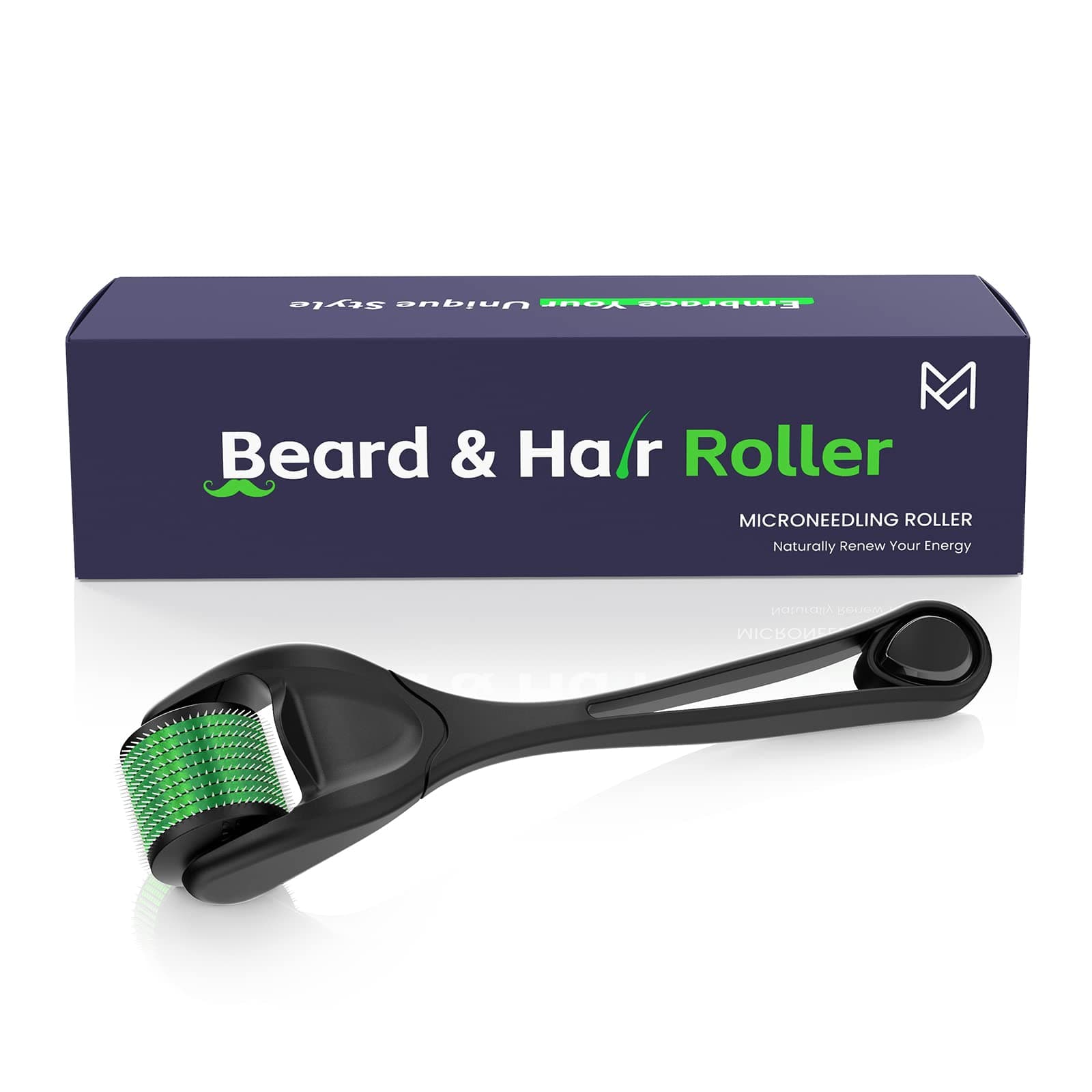 Beard & Hair Roller Black w/Green 540 Stainless Steel Microneedling Roller MOOKARDILANE Home Use