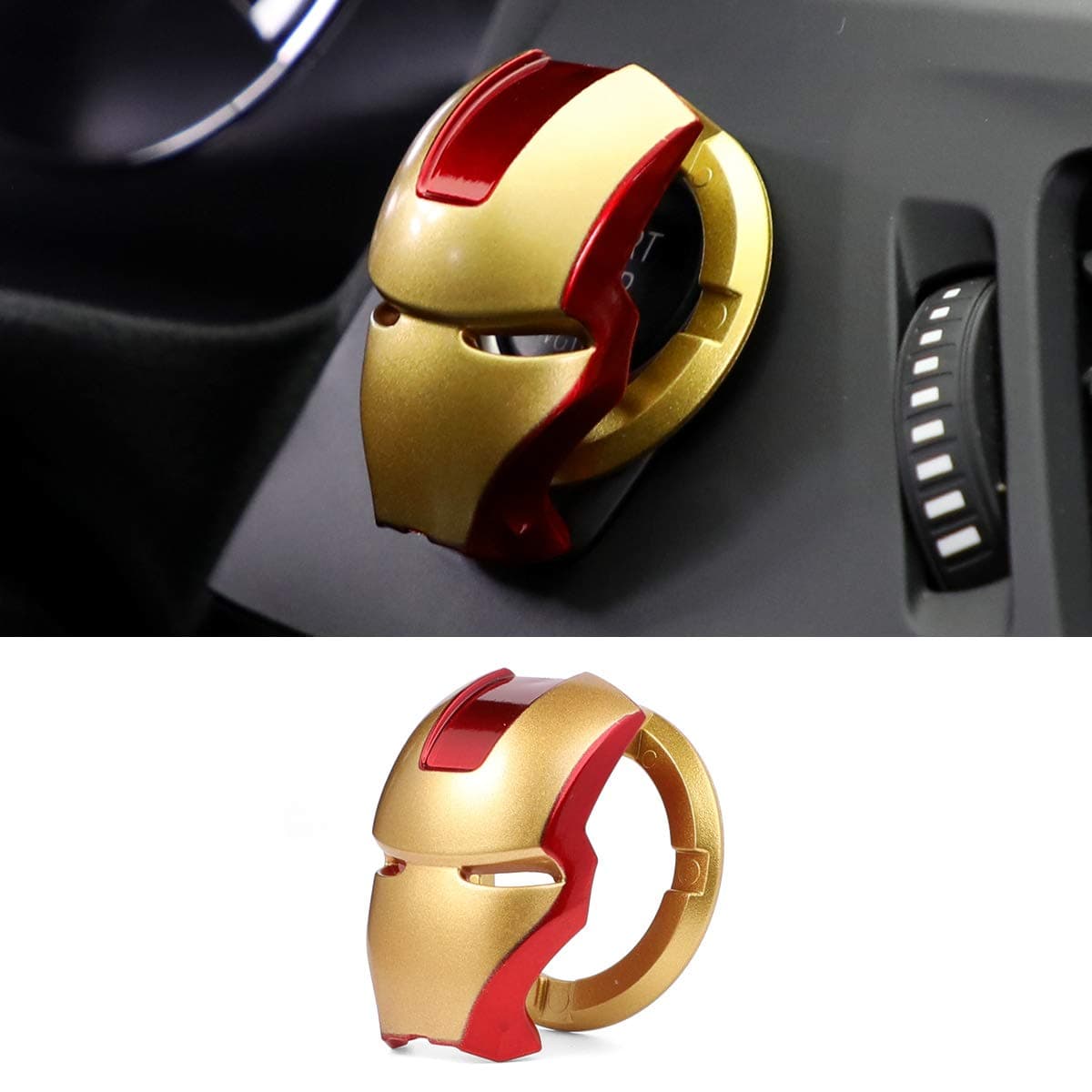 Car Engine Start Button Cover ABS Car Ignition Switch Decorative Cover, auto Interior Ignition Accessories Iron Man Mark car Two-Color Start Ring, (Golden red)