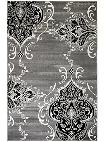 Summit New Elite 52 Royal Damask Boroque Vintage Look Area Rug Grey White Black Many Sizes Available , 22'' inch x 7 foot long Hall Way Runner