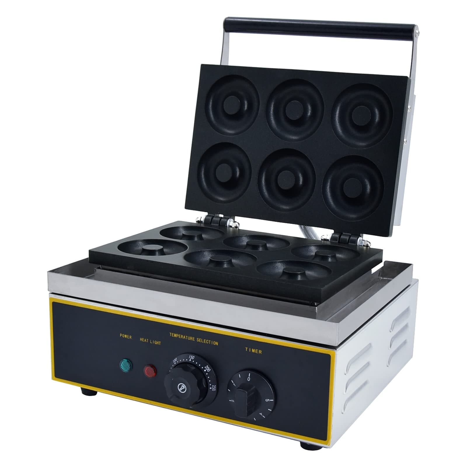 Commercial Doughnut Machine,1550W Electric Stainless Steel Donut Maker,6 Holes Donuts for Kitchen& Business Use,50-300℃ Double-Sided Heating Donut Machine