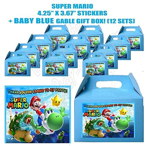 Mario Bros Game Video game Party Favor Boxes with Thank you Decals Stickers Loots Hot Pink Birthday Shower 12 PIECES GREAT SELLER