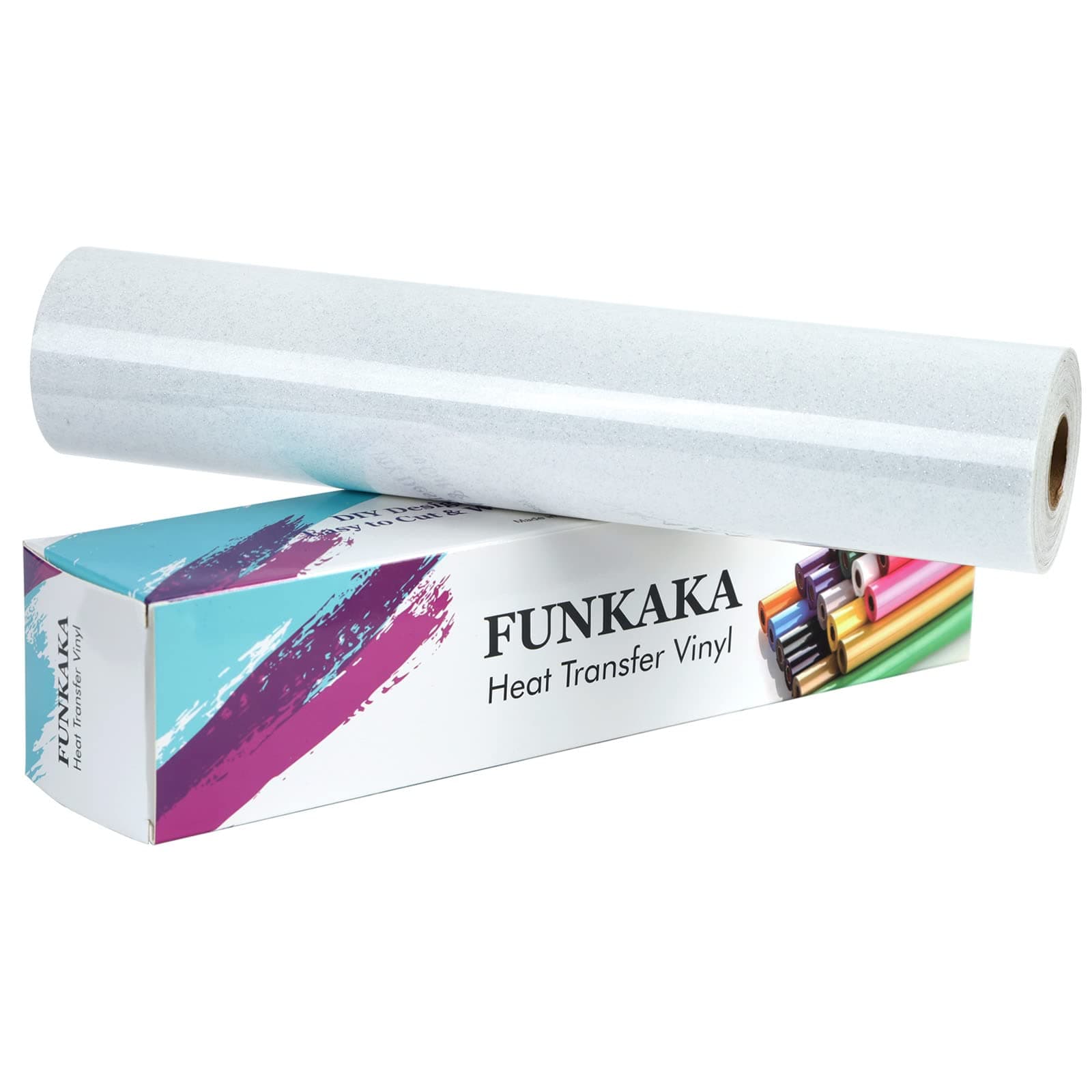 FUNKAKA Glitter White HTV Heat Transfer Vinyl Rolls, 12" x 25ft PU Iron on Vinyl for T-Shirt White Glitter HTV Vinyl for All Cutter Machines Easy to Cut & Weed for Heat Vinyl Design