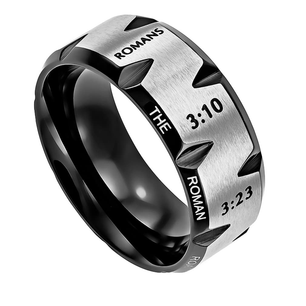 Roman Road to Salvation Ring with Christian Gospel Verse, Stainless Steel