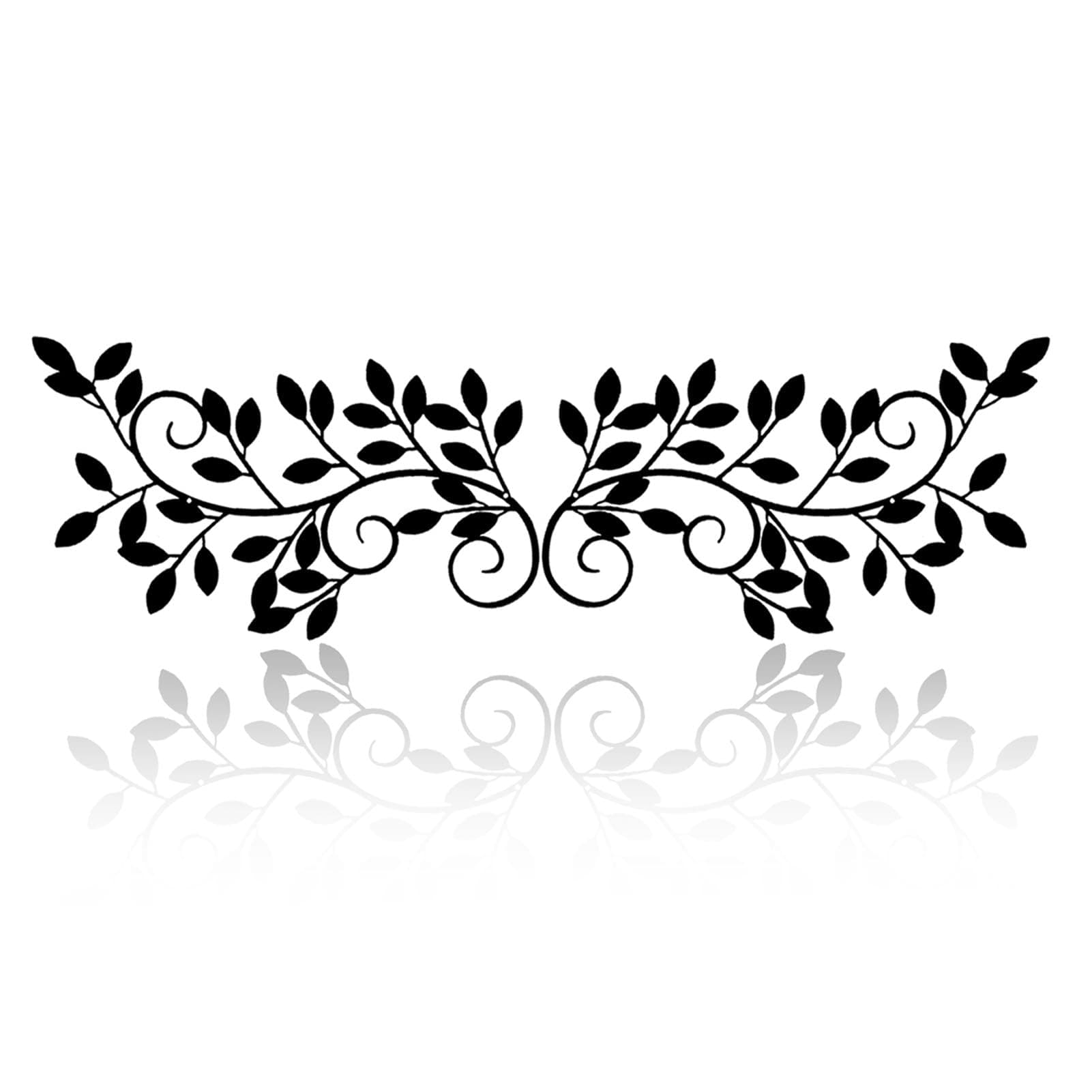 ESTART 2 Pieces Metal Tree Leaf Wall Decor Vine Olive Branch Leaf Wall Art Wrought Iron Scroll Sculptures for Above the Bed, Living Room, Bathroom, Hallway, Office, Outdoor Decoration (Black)