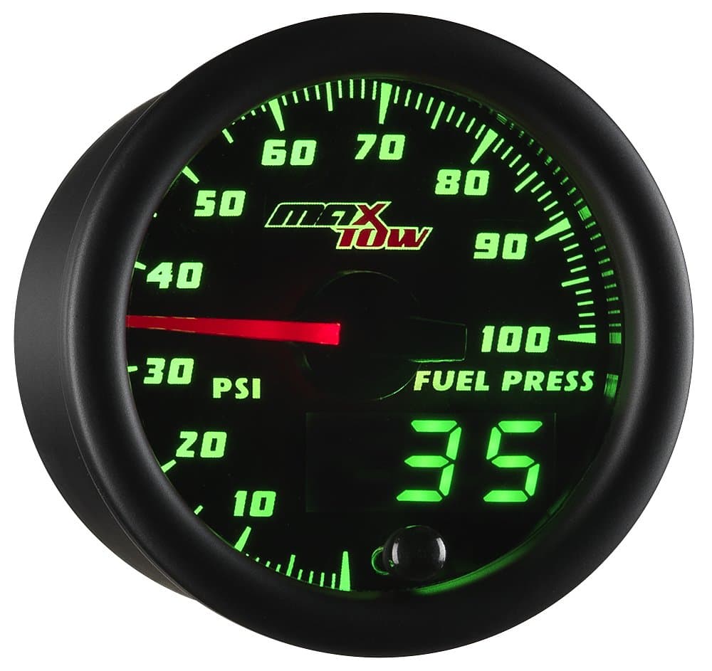Double Vision 100 PSI Fuel Pressure Gauge Kit - Includes Electronic Sensor - Black Gauge Face - Green LED Illuminated Dial - Analog & Digital Readouts - for Trucks - 2-1/16" 52mm