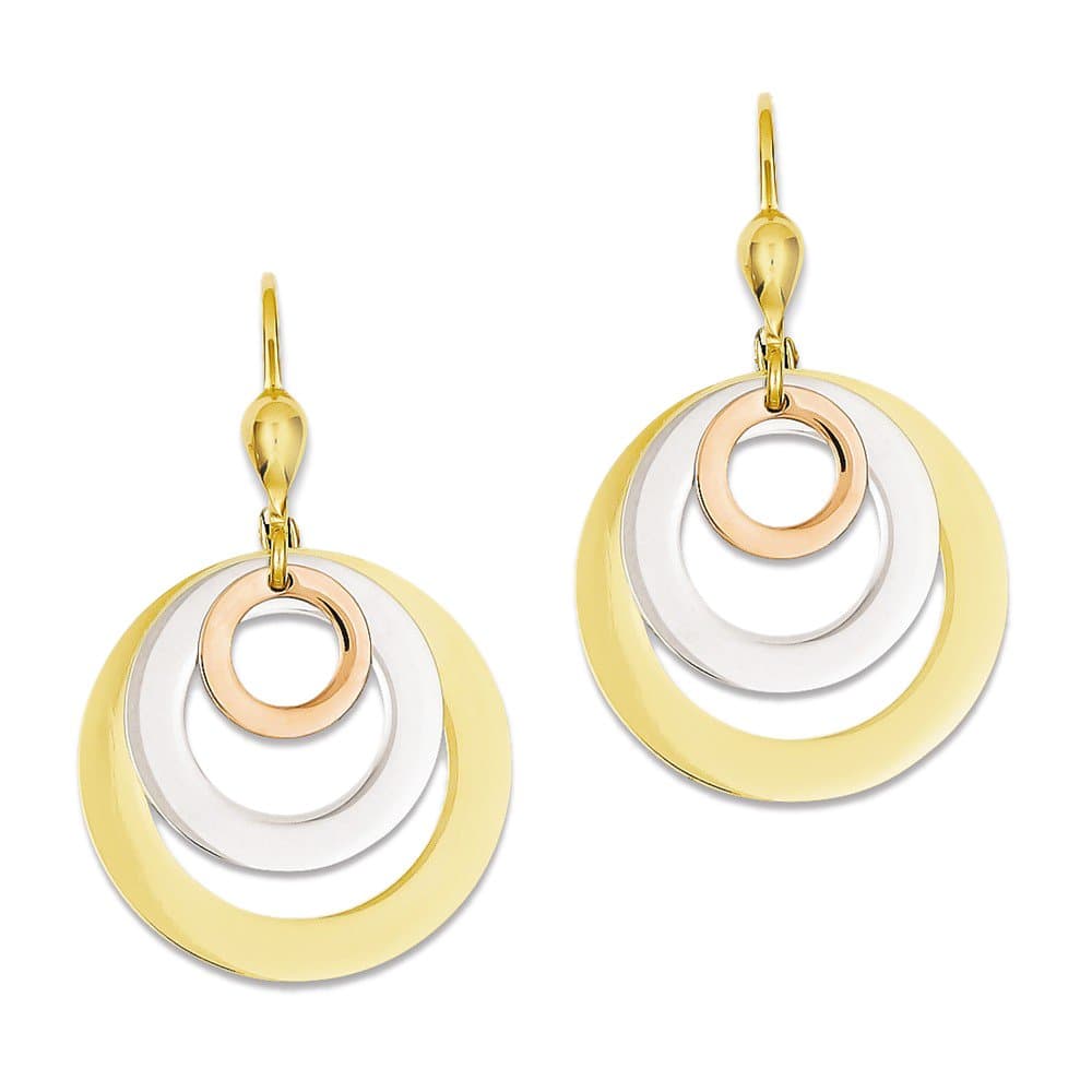 14k Tri Color Gold Tripple Circle Dangle Earrings