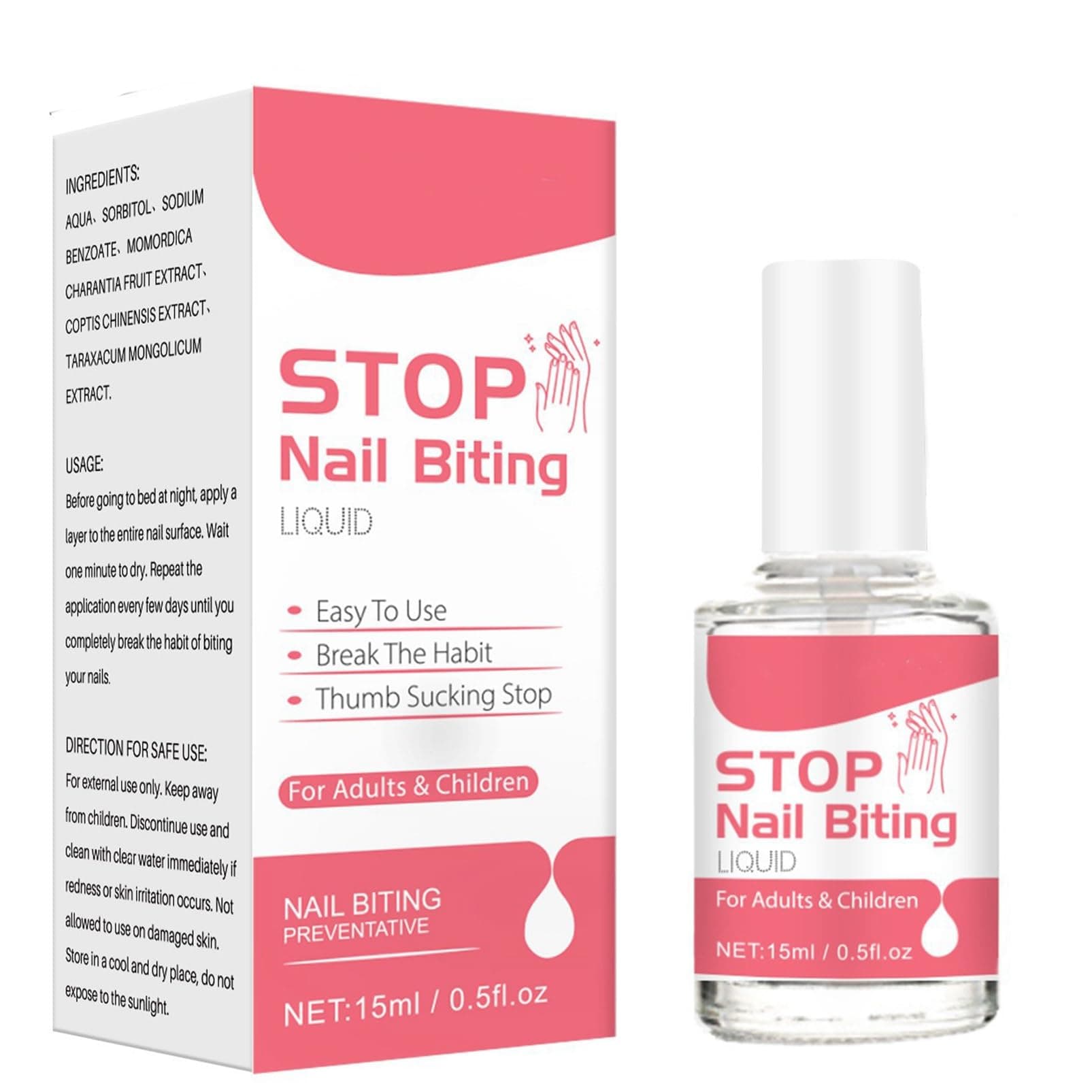 Anti-Nail Biting Polish for Kids & Adults | Stop Biting Nails Permanently with Bitter Taste Formula | Water-Resistant, Plant-Based & Easy Apply | 15ml 3-Month Solution