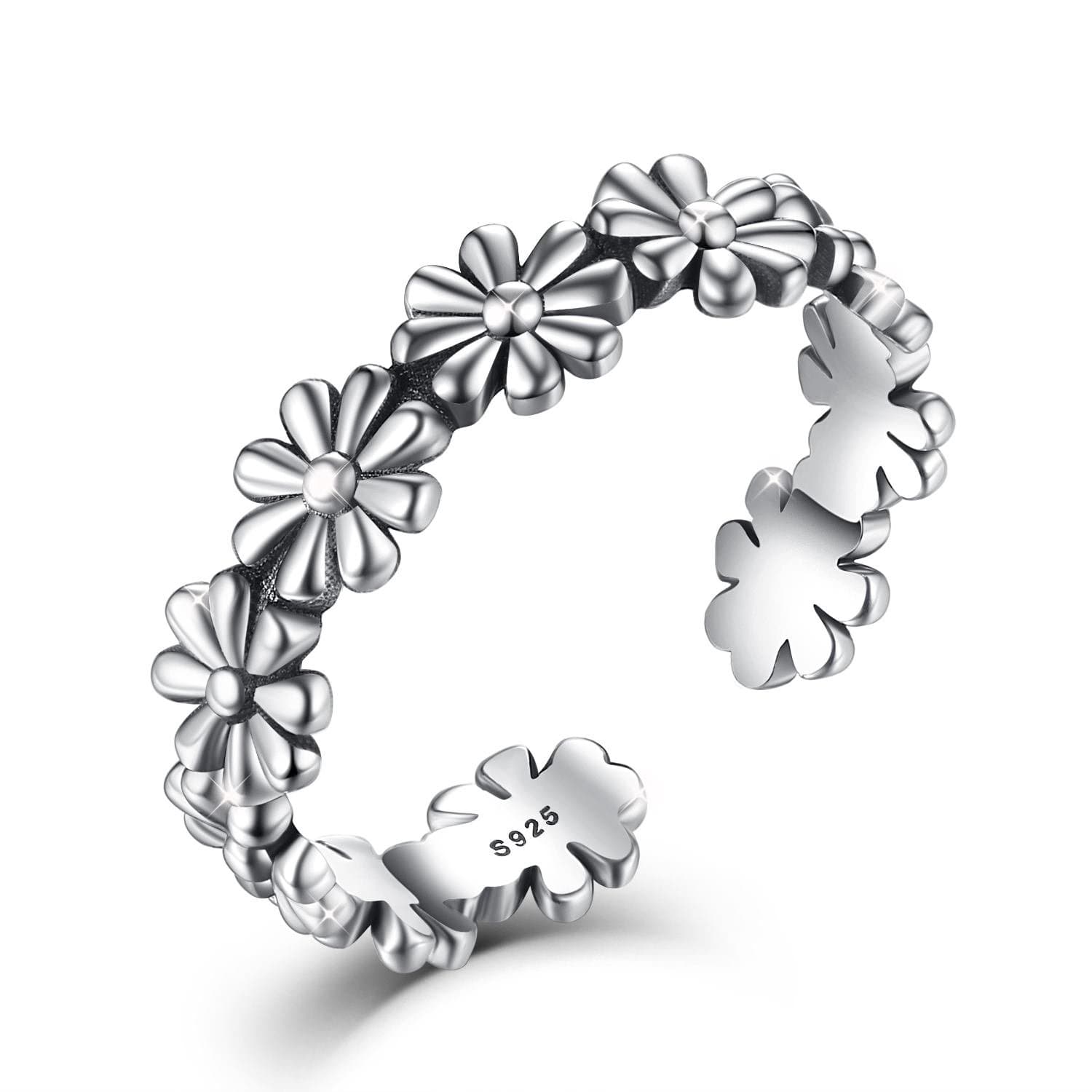 Morsun Women Adjustable Ring,925 Sterling Silver Fashion Daisy Flower Open Ring Band,Fashion Jewelry