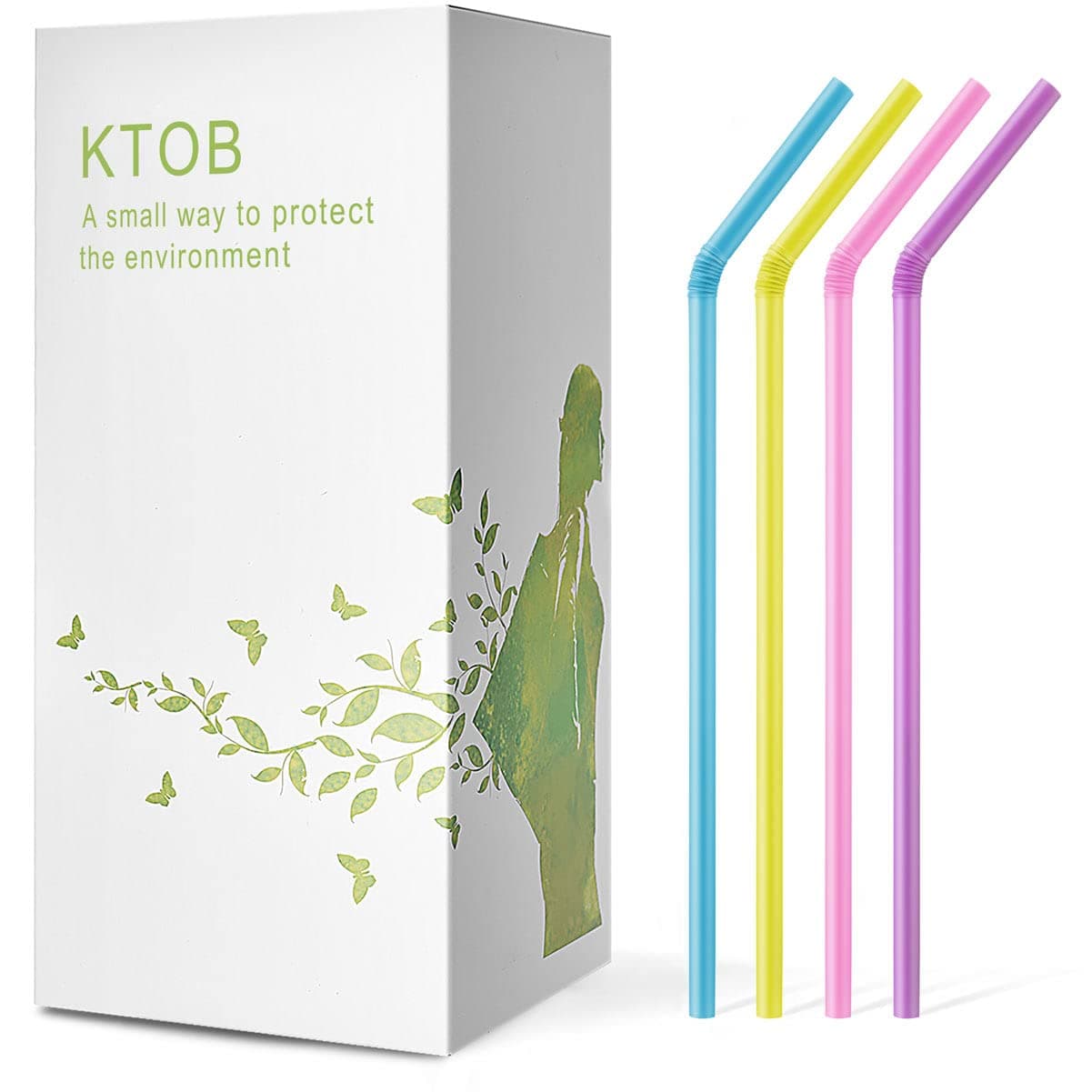 KTOB Biodegradable Flexible Drinking Straws - 200 Count 100% Plant-Based Compostable Colorful Eco Friendly Alternative to Disposable Plastic Straws