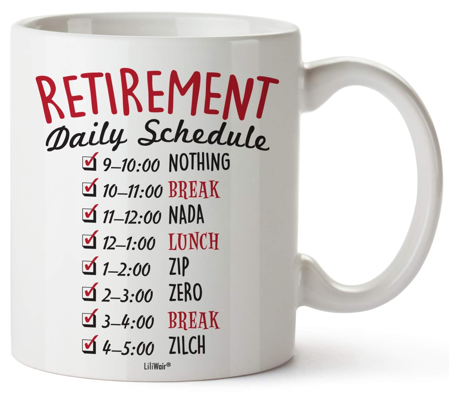 Funny Retirement Gifts for Women Men Dad Mom. Retirement Coffee Mug Gift. Retired Daily Schedule Calendar Mugs for Coworkers Office & Family. Unique Novelty Ideas for Her Nurses Navy Air Force Gag