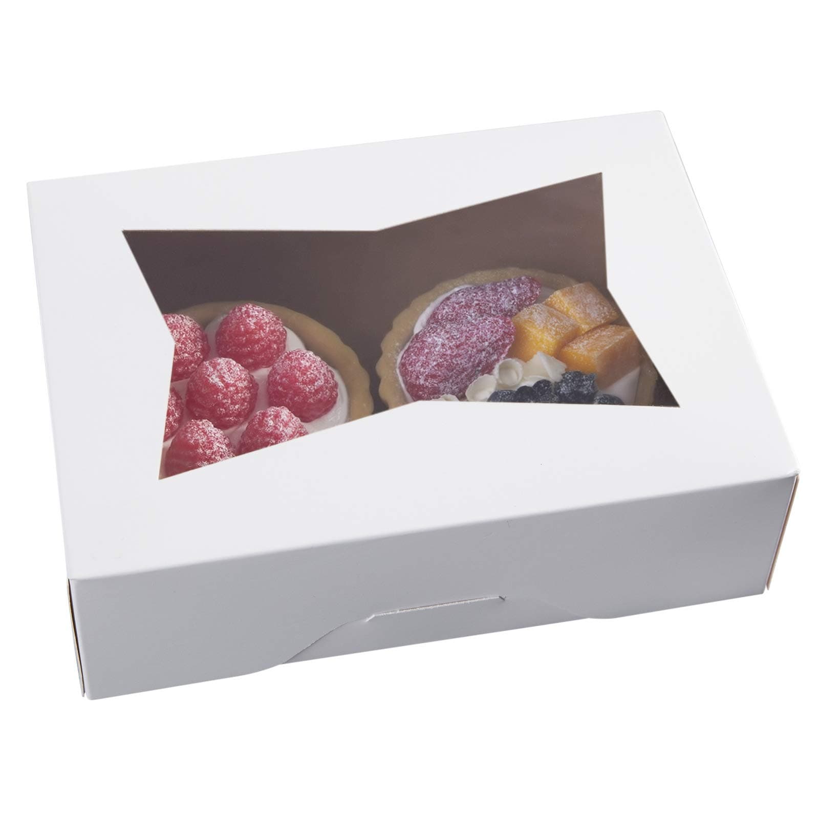 8inch White Cookie Boxes with Window,Auto Popup Rectangular Bakery Box for Muffins and Pastry,Chocolate Covered Strawberry Cardboard Clear Lid Treat Packaging 8x5.75x2.5,Pack of 15