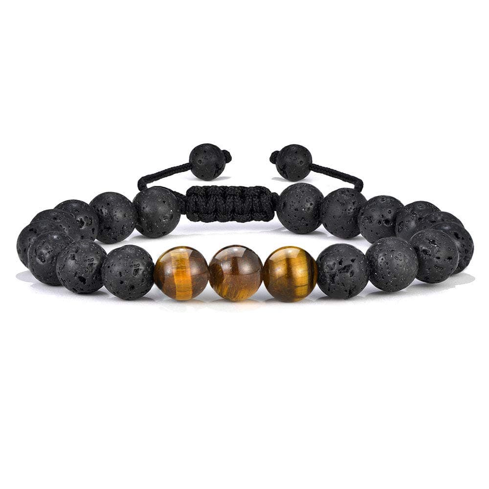 M MOOHAMTiger Eye Mens Bracelet - 8mm Lava Rock Stone Anxiety and Stress Relief Adjustable Aromatherapy Essential Oil Diffuser Gifts for Men