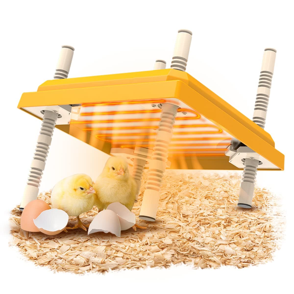 Brooder Heater For Chicks, Chick Brooder Heating Plate With Easy Clean Plate 10" X 10", Rutin Chicken Brooder For 15 Chicks, Adjustable Height Brooder Heater 15 Watts (Yellow)
