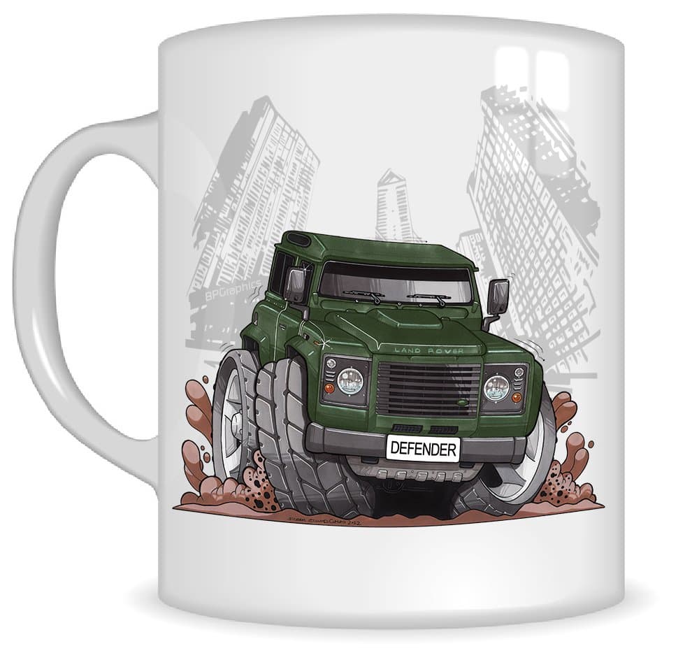 Koolart Gifts K3161-MG Cartoon of Land Rover Defender - Caricature green Land Rover Mug Gift for Men ( Mugs)