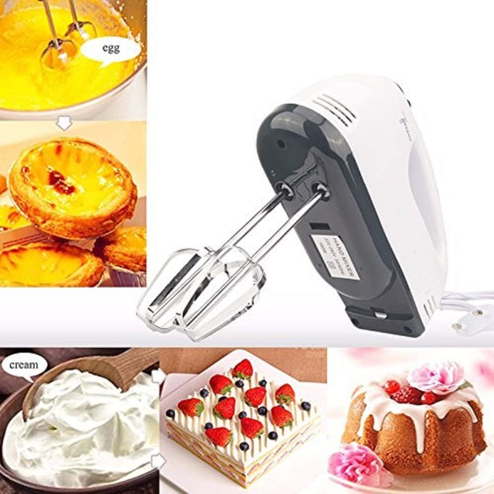 OM AGRO CENTER Hand Mixer Easy Mix | Powerful 260 Watt Motor | Variable 7 Speed Control | (White), Medium