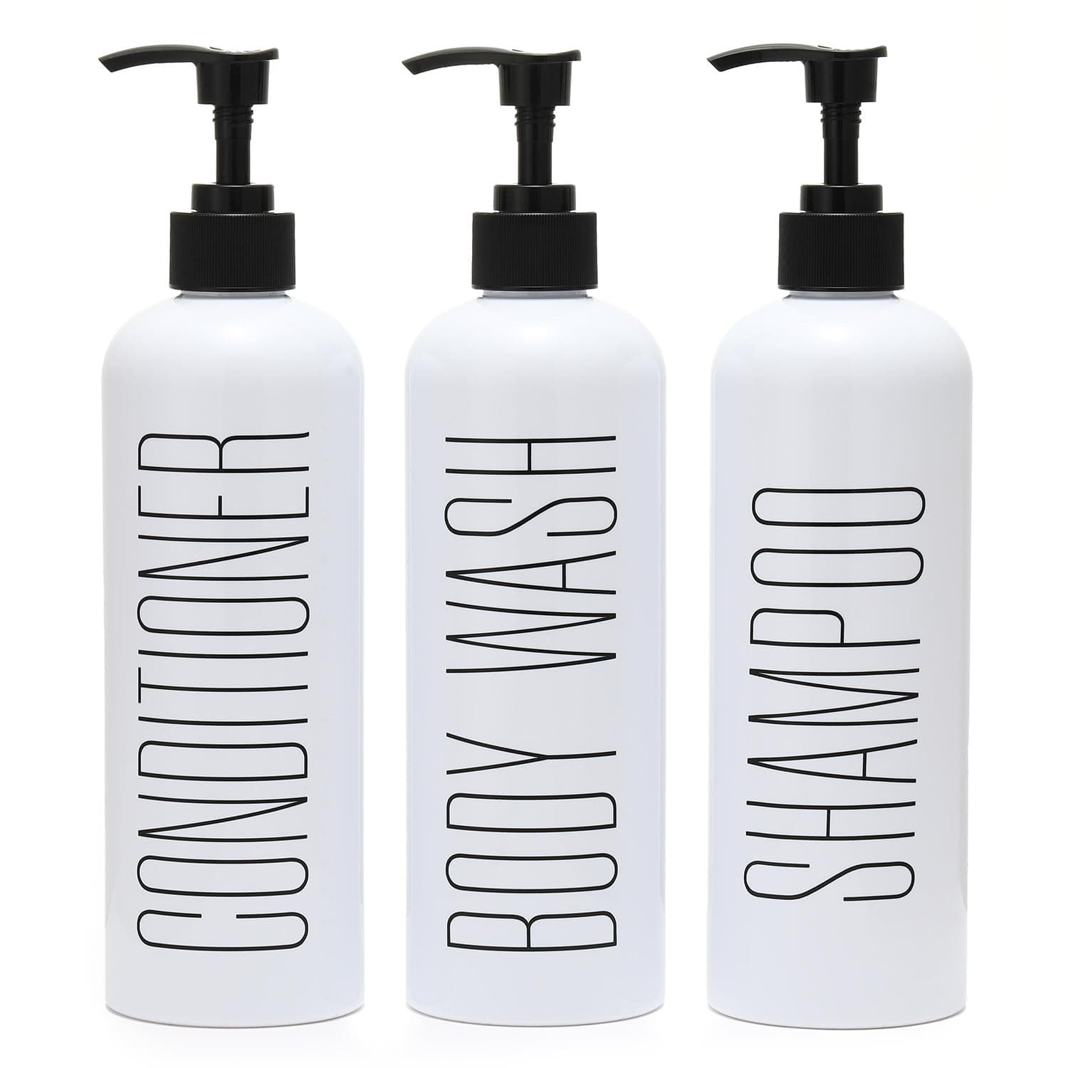 HOMCDALY Shampoo and Conditioner Dispenser, 16oz 3-Pack Refillable Pump Bottles, Shampoo Conditioner Body Wash Dispensers Bottles, Bathroom Shampoo Dispenser Set(White