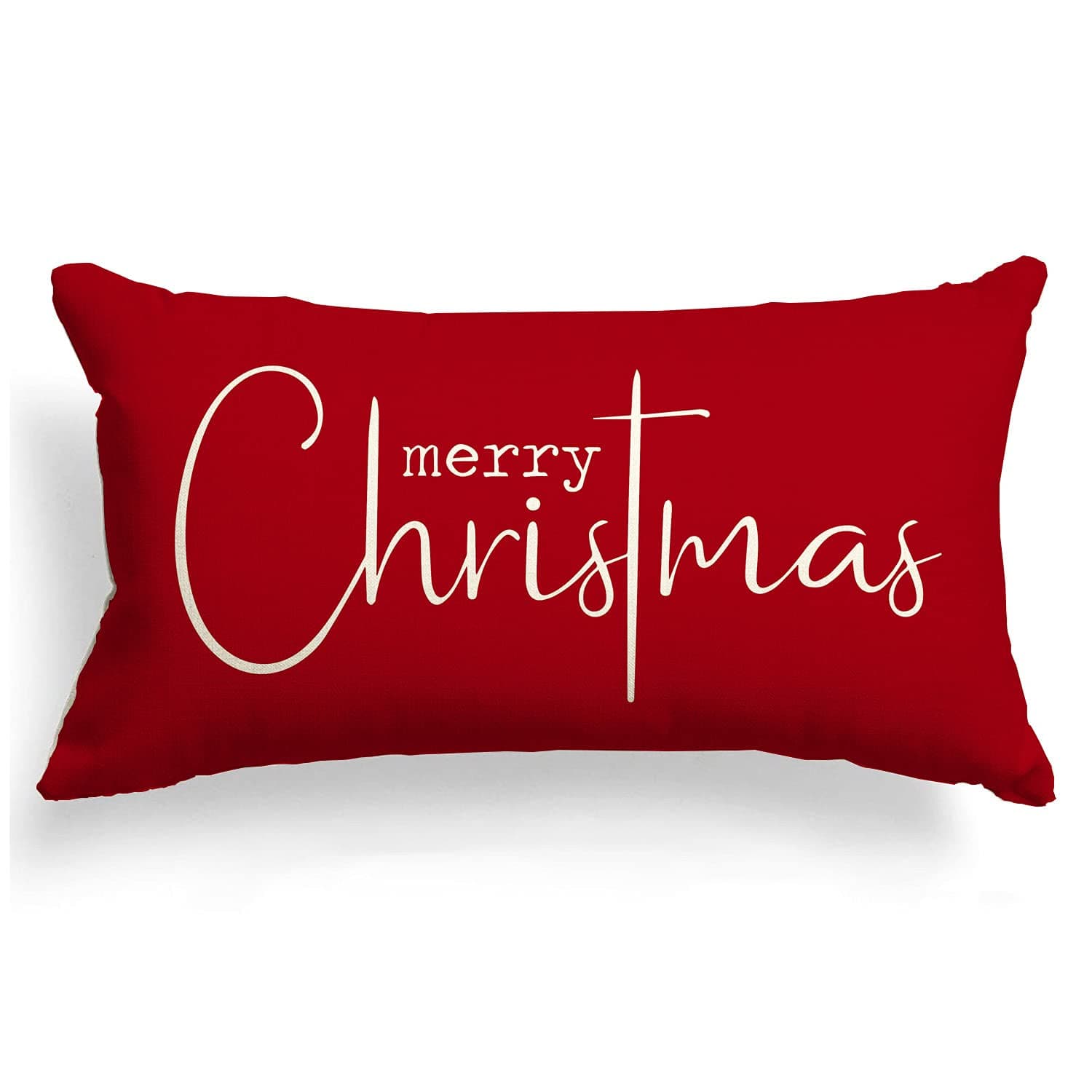 Christmas Pillow Covers Merry Christmas Throw Pillow Decorative Christmas Red Cotton Cloth Linen Cloth Pillow Cover Sofa Cover Decorative Rectangle Length 12X20 inches