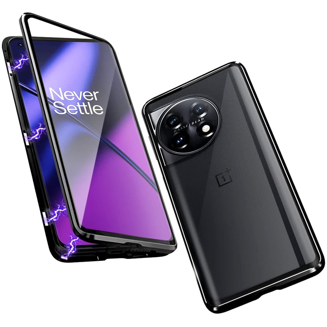 Jarttarn Case Compatible OnePlus 11 2023, Magnetic Body Metal Frame Double Sided Clear Tempered Glass Shockproof with Camera Protection Cover Thin, Protector Case for OnePlus 11 5G 2023 (Black)