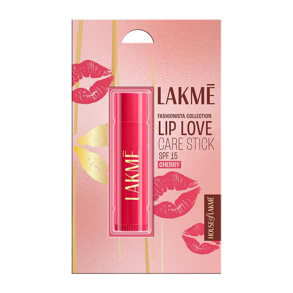 Lakme Lip Love Care Stick Cherry, with 10% Vitamin E Complex, nourished with Shea & Cocoa Butter and enriched with Almond & Jojoba Oil for 24hr moisturization in just 1 swipe, with SPF 15, 4.5g