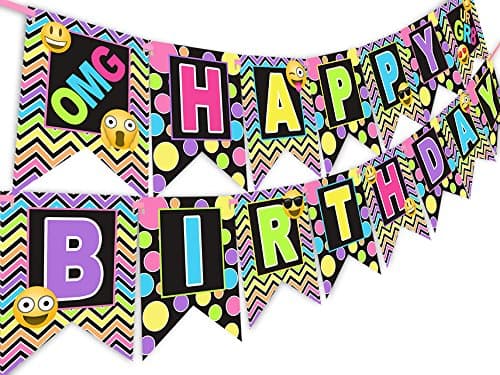 Emoji Rainbow Happy Birthday Banner Pennant Tween Birthday Teen Birthday
