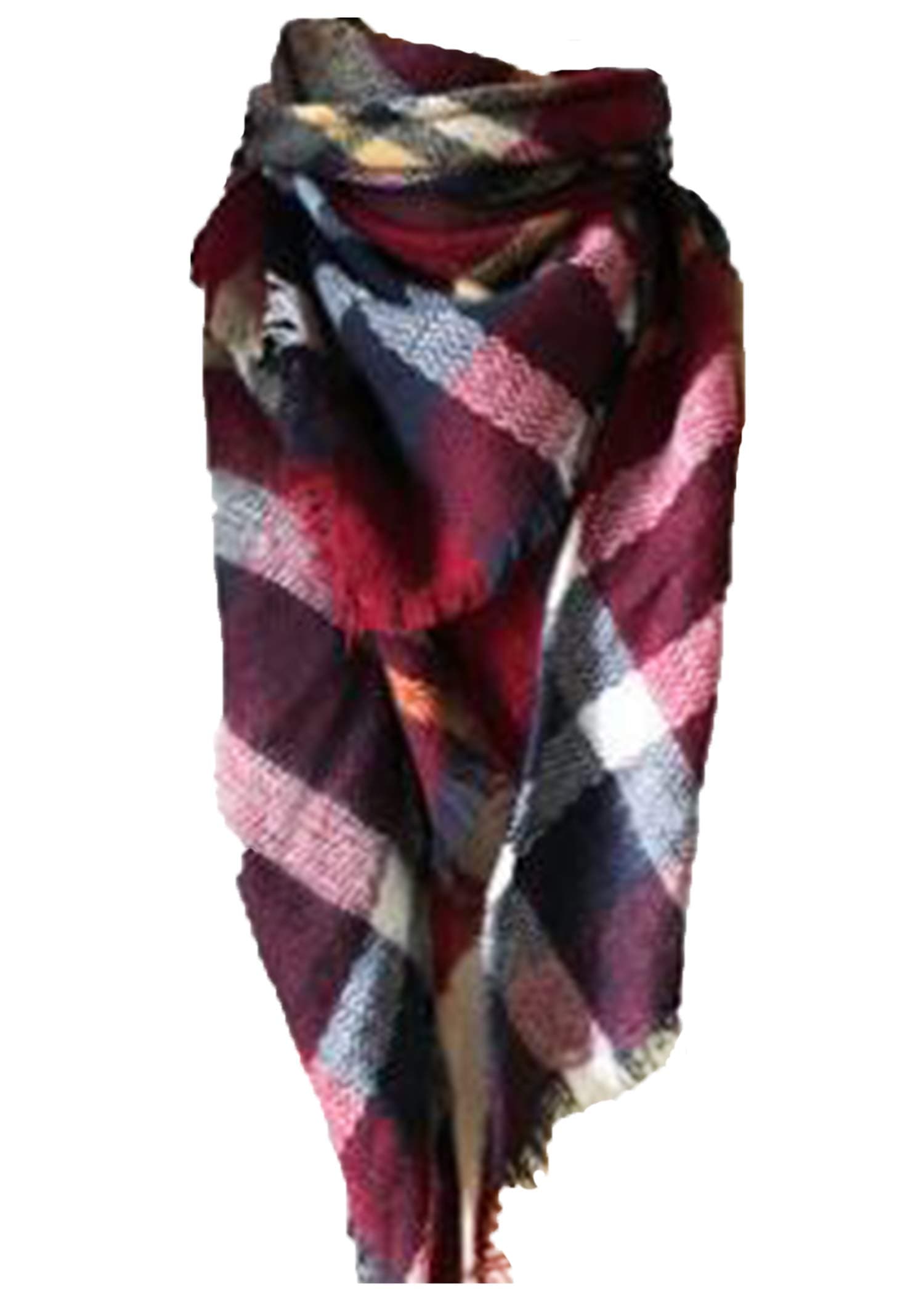 Womens Warm Long Shawl Winter Wraps Large Scarves Knit Cashmere Feel Plaid Triangle Scarf