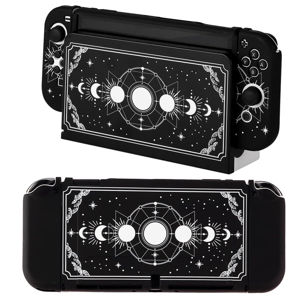 Shell Case Compatible with Nintendo Switch OLED Black Moon Phase Protective Cover for Nintendo Switch Joycon Controller Soft TPU Grip Dokable Case Carrying Cover Switch Accessories