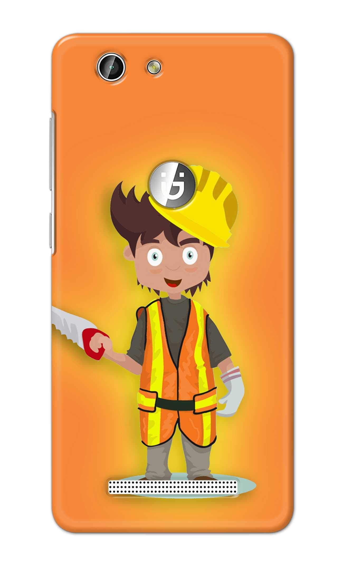 Cartoon Carpenter Icon Orange Background Printfidaa Designer Case for Gionee F103 Pro Back Cover