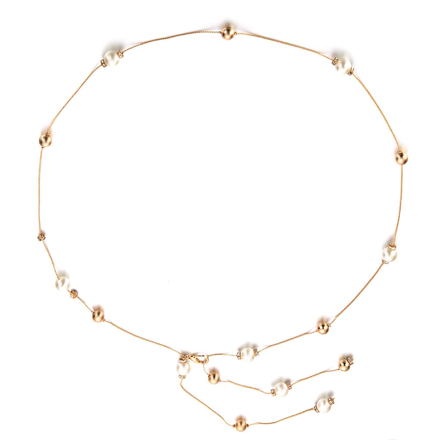 WedDecorWedDecor Womenâ€™s Pearl Diamante Rhinestone Waist Charm Chain Belt Fashion Accessories for Casual, Formal and Western Outfits, Fits up to Waist Size of 40"