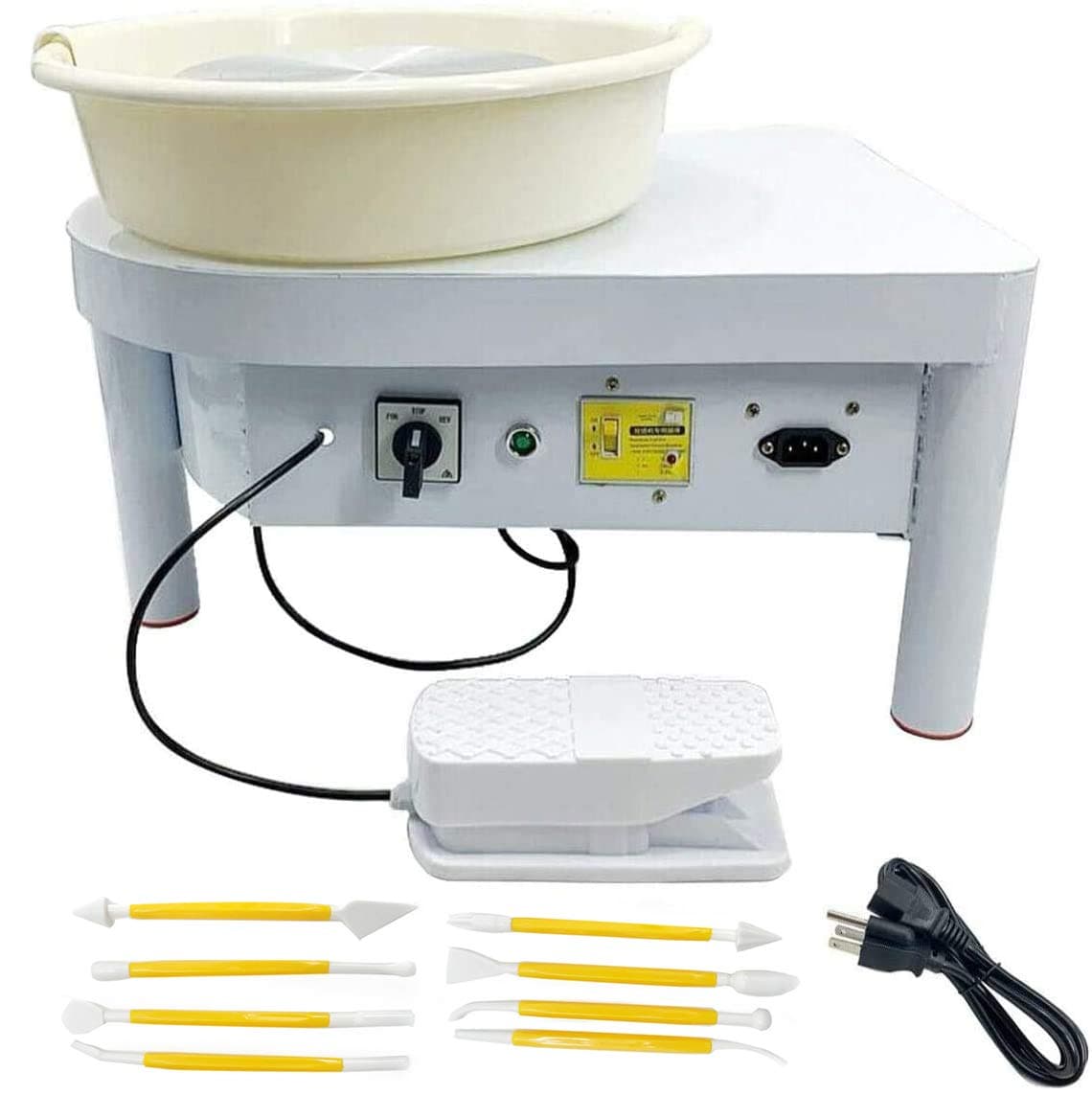 Lfhelper Pottery Wheel 9.8" (25cm）Electric Pottery Wheel Machine Ceramic Work Clay Forming Machine 350W with Foot Pedal and Detachable Basin for Ceramic Work Art Craft White