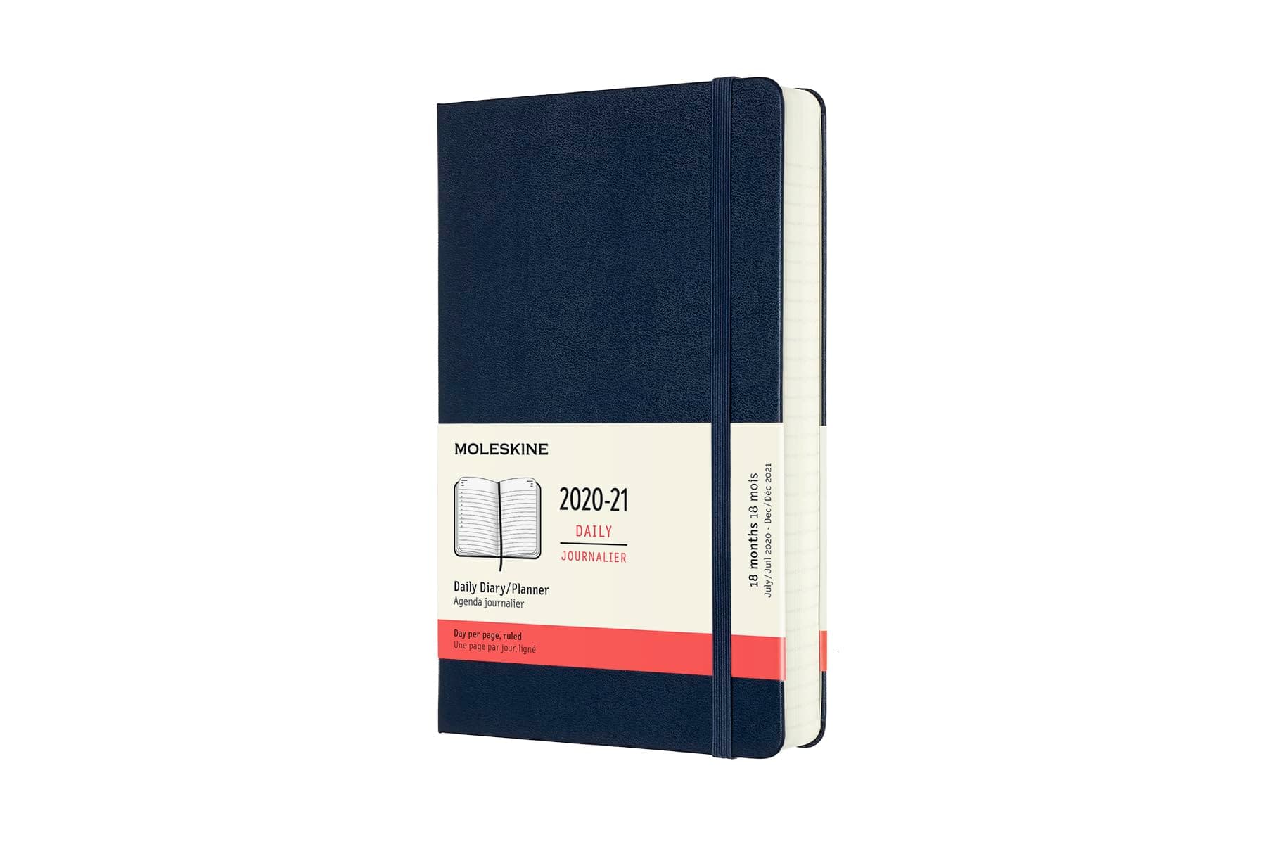 Moleskine 18 Month 2020-2021 Daily Planner, Hard Cover, Large (5" x 8.25") Sapphire Blue