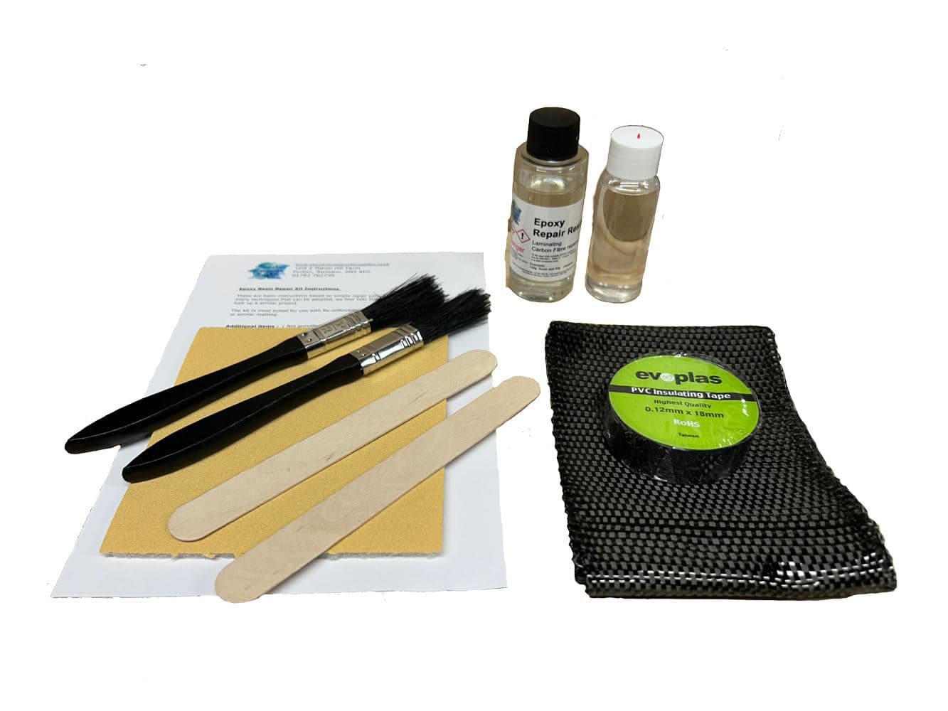 Carbon Fibre Repair Kit - Carbon Cloth Tape & Epoxy Resin - Upgraded MK1