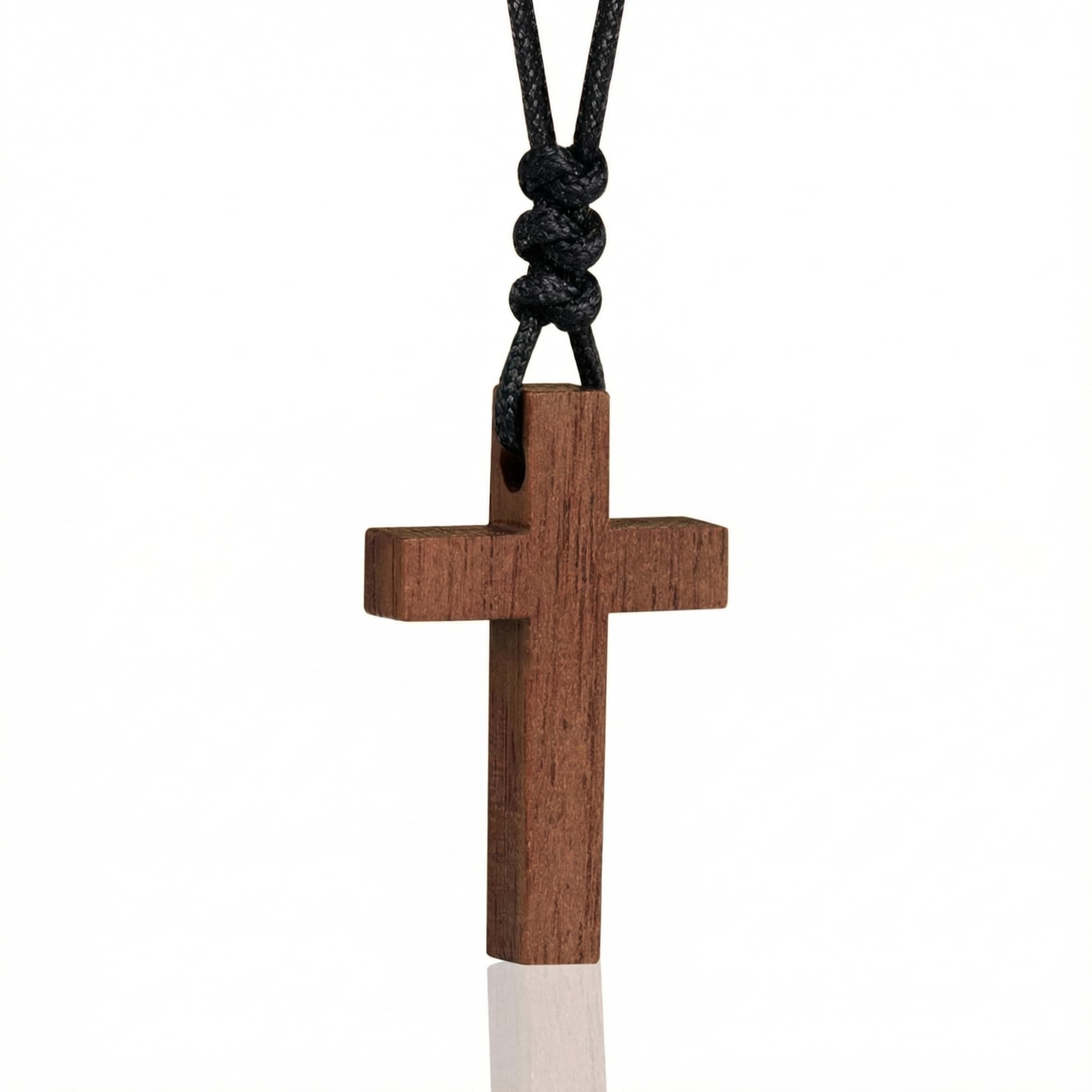 Natural Walnut Wood Cross Necklace for Men & Women - Small Wood Cross Pendant Necklace for Car Mirror - Wooden Religious Pendant Jewelry