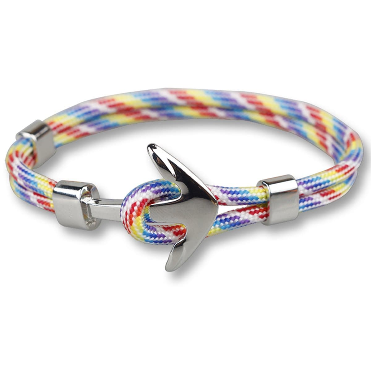 Happiness Jewelry Unisex Nylon Paracord Rope Sailing Bracelet with Nautical Anchor Alloy Clasp 8 Inches Length (Rainbow/Silver)