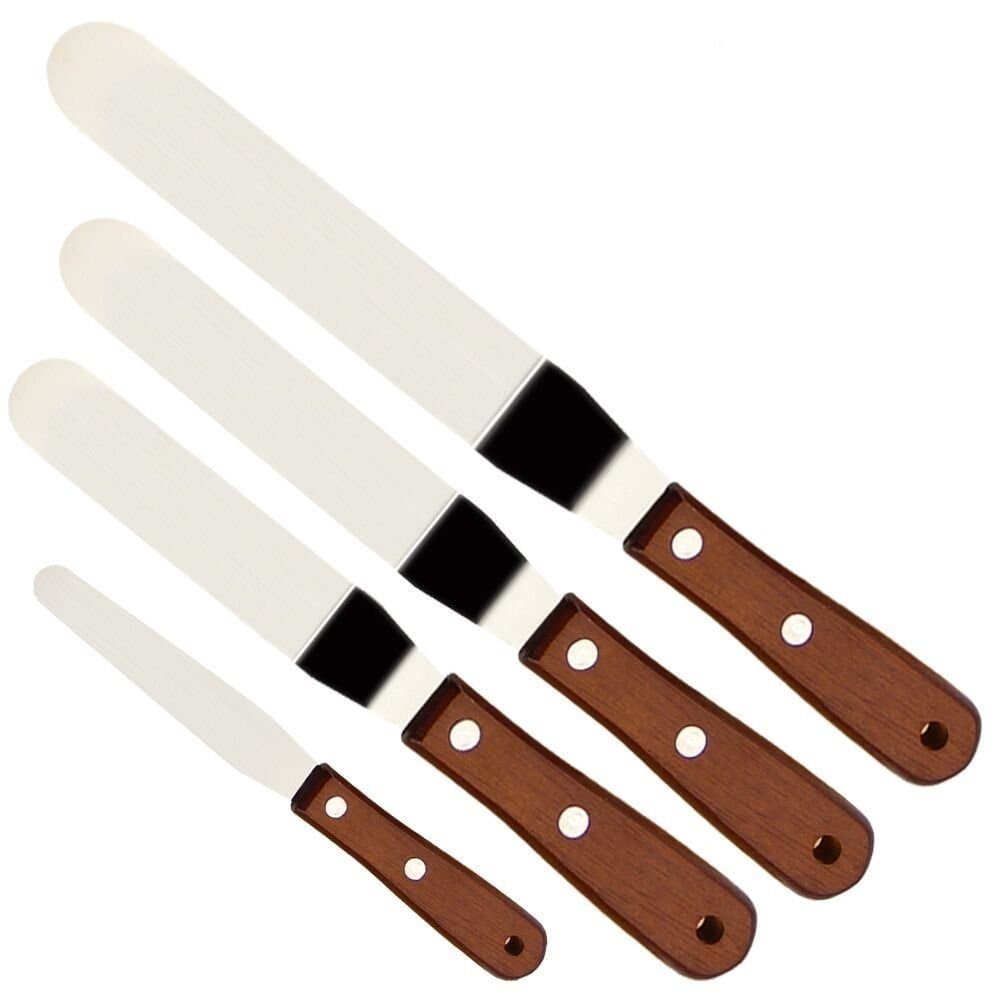 JTDEAL Palette Knife 4PCS Angled Icing Palette Spatula Stainless Steel Cake Knife Pastry Spatulas for Baking Cake Pastries and Cupcakes DIY Decorate Tool (Brown)