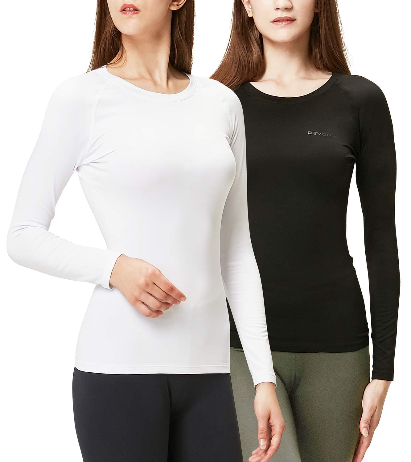 Women's 2 Pack Thermal Long Sleeve Shirts Compression Baselayer Tops