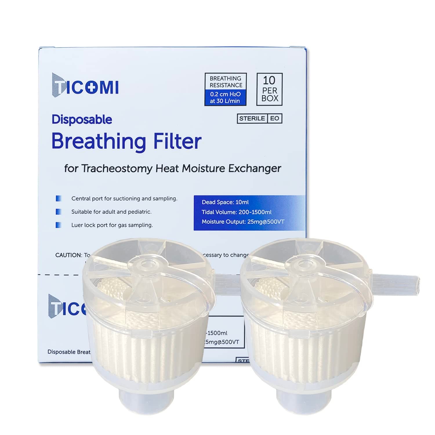 Tracheostomy Humidifier Breathing Filter (2 Boxes, 20 Pcs), Tracheotomy Heat Moisture Exchanger, Trache HME, Sterilized