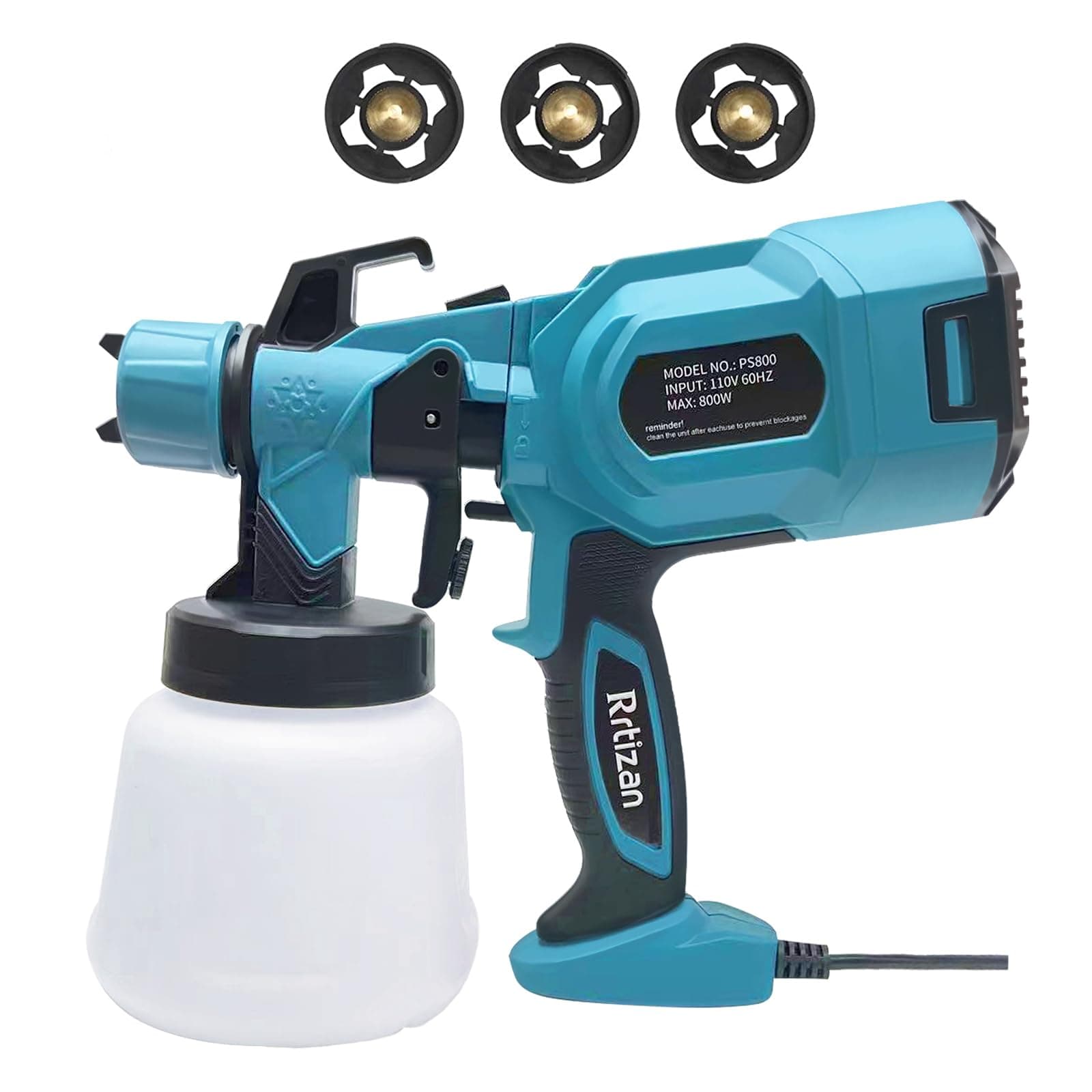 Rrtizan Paint Sprayer, 800W HVLP Paint Gun with3 Copper Nozzle Kits & 3 Patterns, Paint Sprayers for Home Interior and Exterior, Furniture, Fences, Walls, Decks, Garage Doors, Crafts Etc.PS800