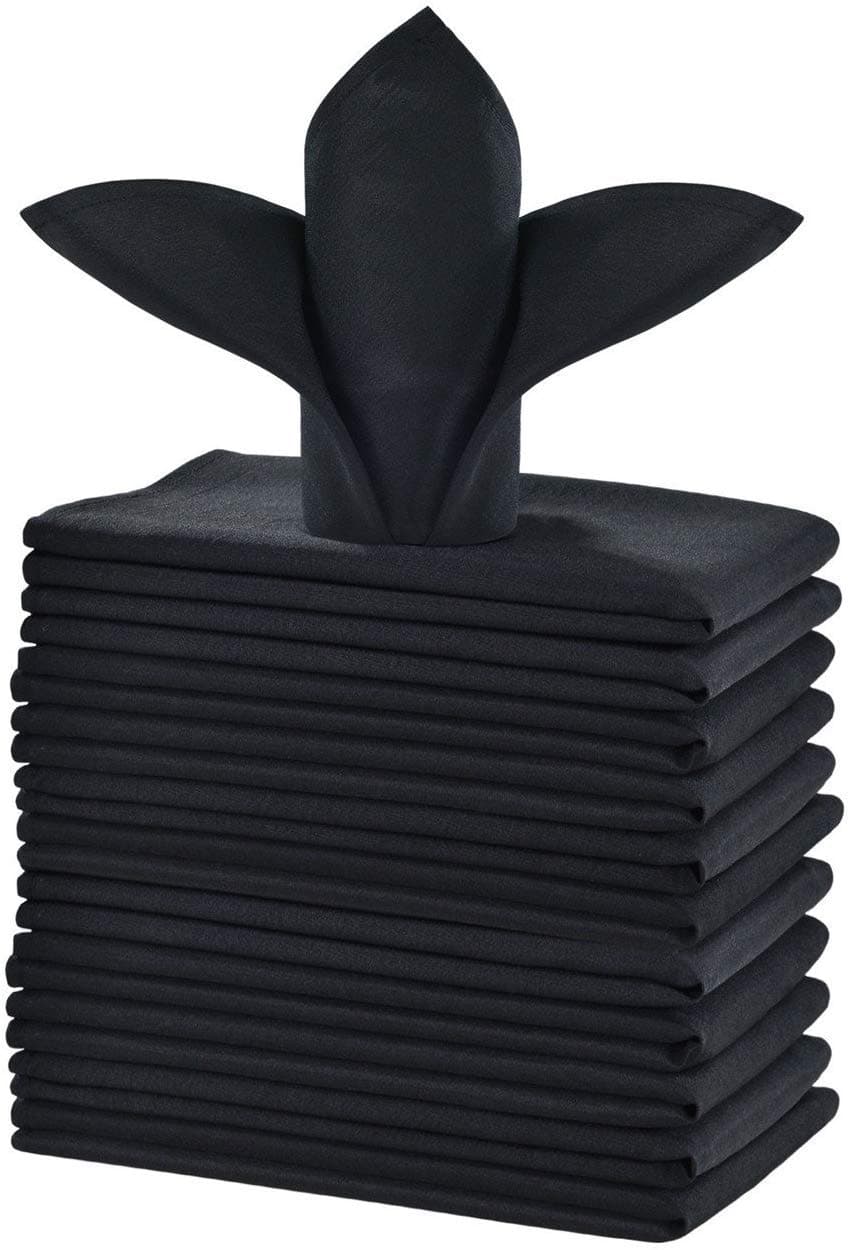 Cieltown Black Napkins Cloth 1-Dozen, Solid Washable Fabric Reusable Napkins Set of 12, Perfect for Weddings, Parties, Holiday Dinner (17 x 17-Inch, Black)
