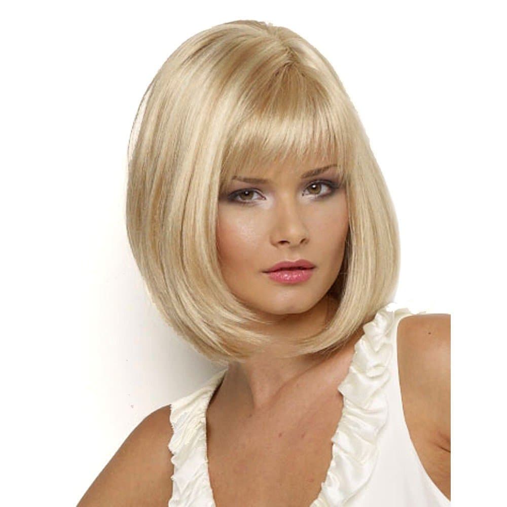 MILISI Short Blonde Wigs for White Women Straight Bob Hair Wig with Bangs Synthetic Full Wigs for Women Cosplay Costume Premium Wigs with Wig Cap MLS022