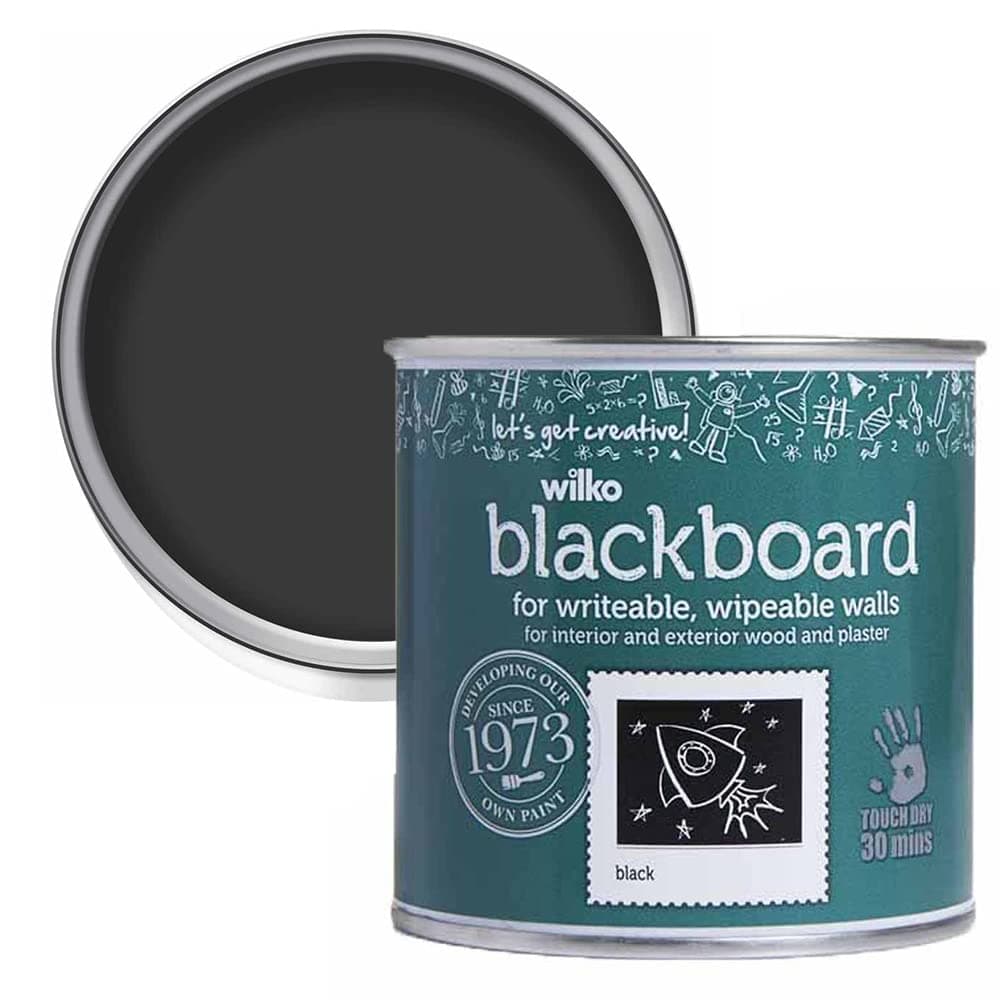 wilko Matt Black Chalkboard paint, Hardwearing and Wipeable Blackboard Paint, 250ml