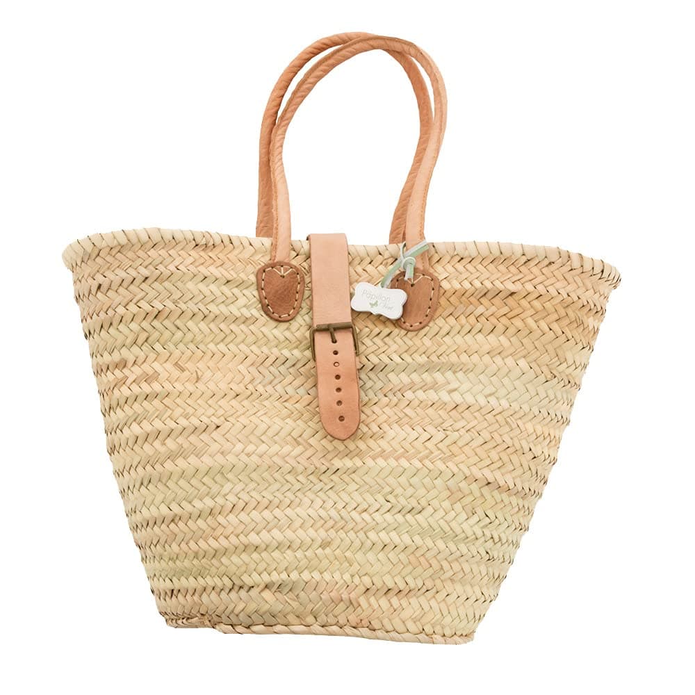 Le Papillon VertTraditional Large French Style Basket Bag with Buckle and Padded Shoulder Straps: Joanna