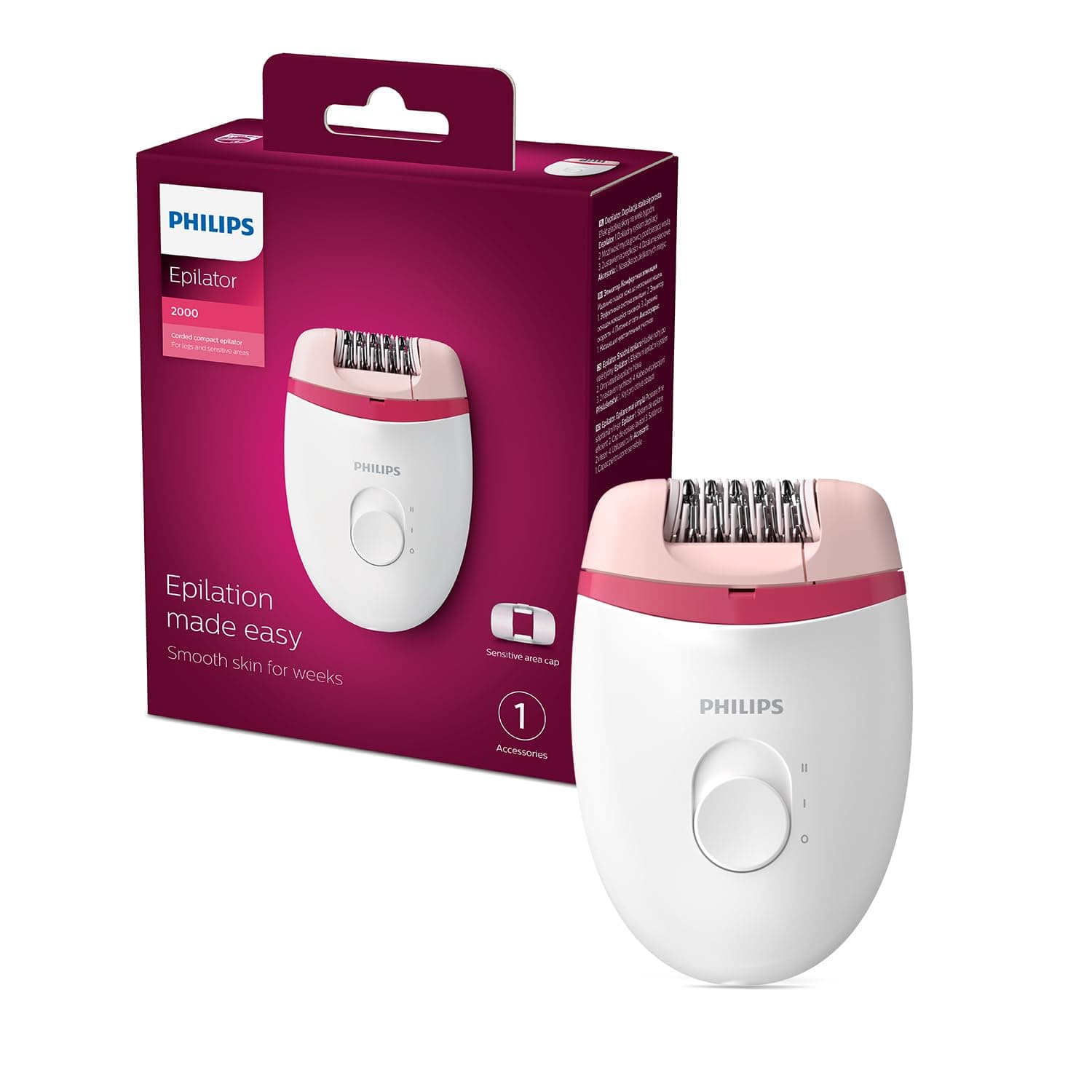 BRE235/00 Corded Compact Epilator (White and Pink) for gentle hair removal at home