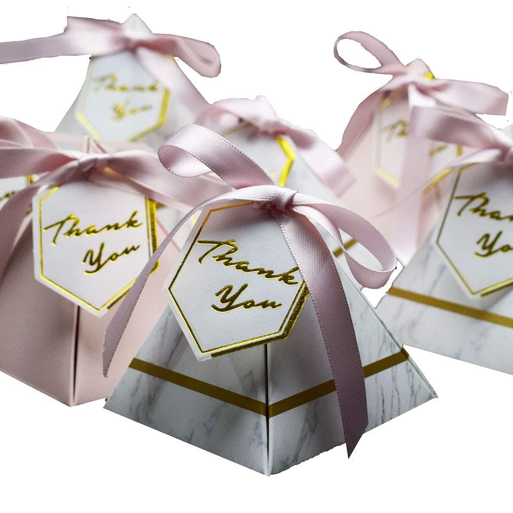 Awcmtpsyol New Triangular Pyramid Marble Candy Box Wedding Favors and Gifts Boxes Chocolate Box Bomboniera Boxes Party Supplies (100, 858590)